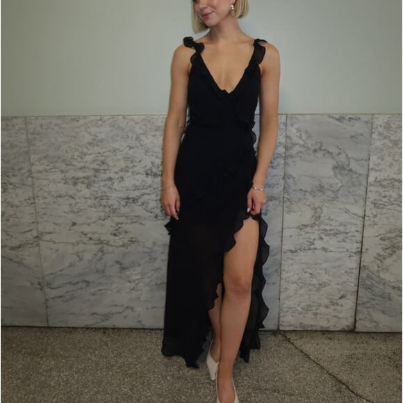 NEW Rumored NWT Sheer Ruffle Wrap Maxi Coverup Black M - Picture 5 of 14